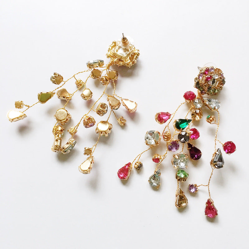 Colourful Rhinestone Flower Earrings – Sparkly Crystal Fashion Stud Earrings for Women