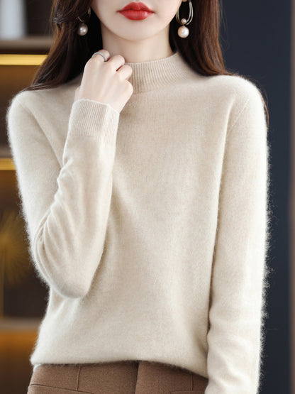 Women’s Wool Blend Half Turtleneck Jumper – Loose Fit Office Knit Sweater