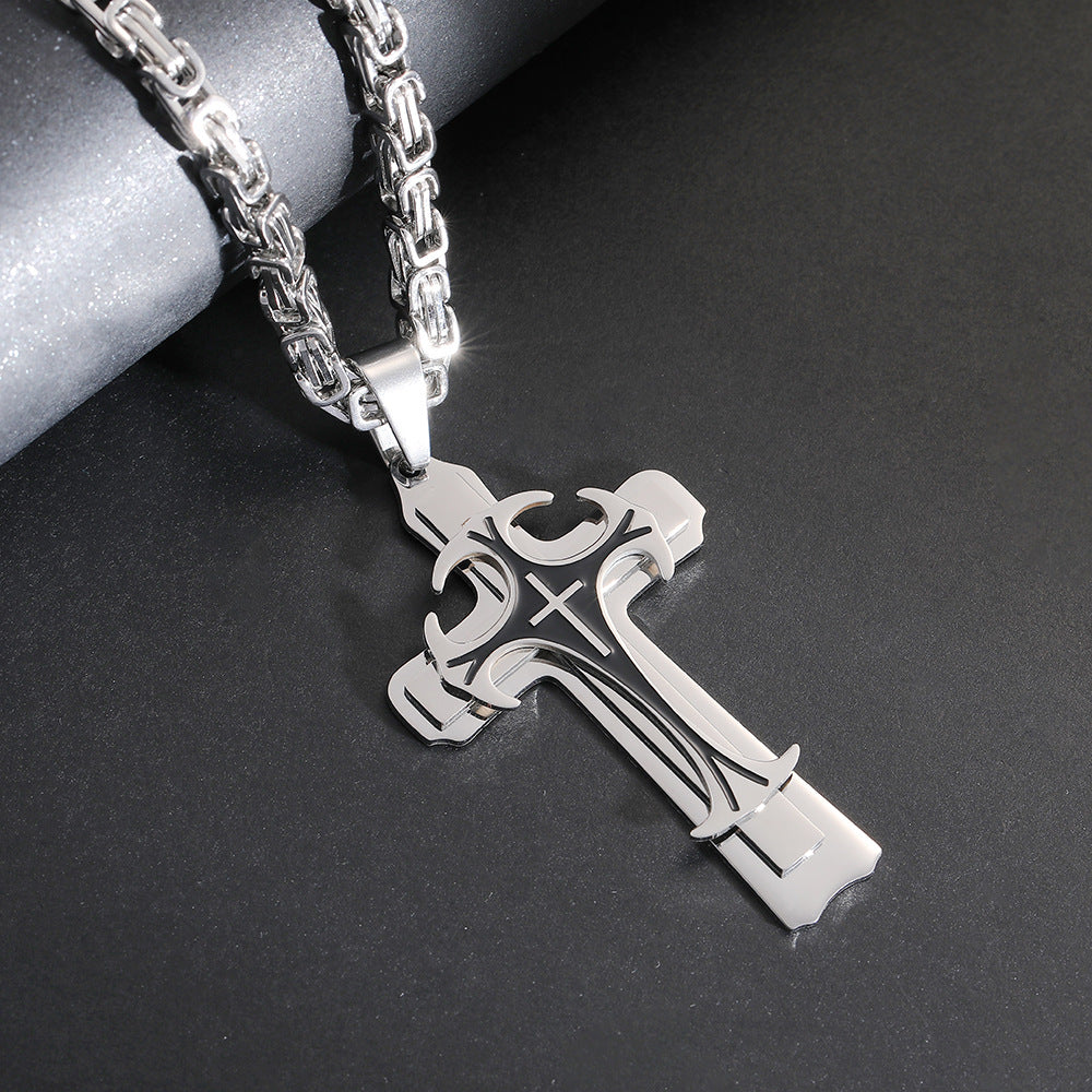 Men’s Titanium Steel Cross Necklace – Christian Trinity Latin Pendant with Emperor Chain | Gold & Silver Stainless Steel Jewellery UK