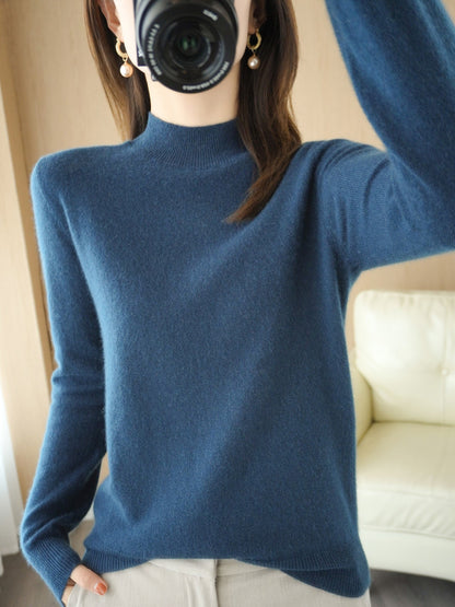 Women’s Wool Blend Half Turtleneck Jumper – Loose Fit Office Knit Sweater
