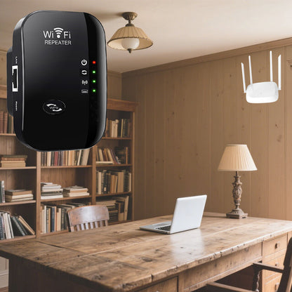 WiFi Extender Booster, WiFi Repeater Range Covers With Ethernet Port, WiFi Signal Extender Range Repeater Mini 2.4G Portable Booster Internet Amplifier UK Plug 300Mbps Black