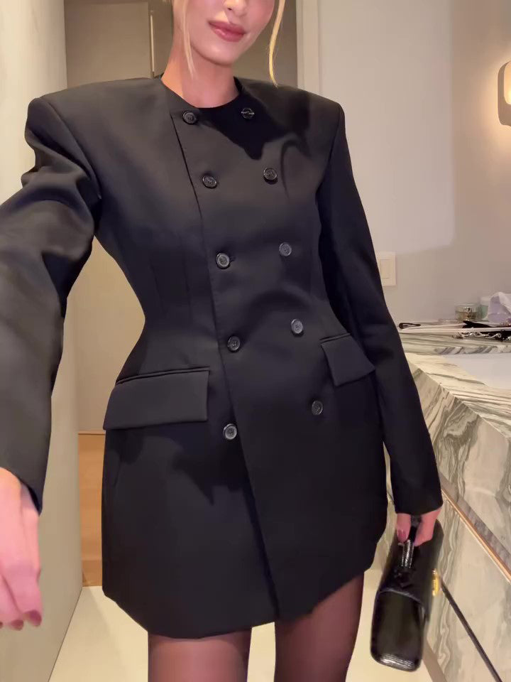Women’s Black Double Breasted Blazer Mini Dress – Office & Evening Wear