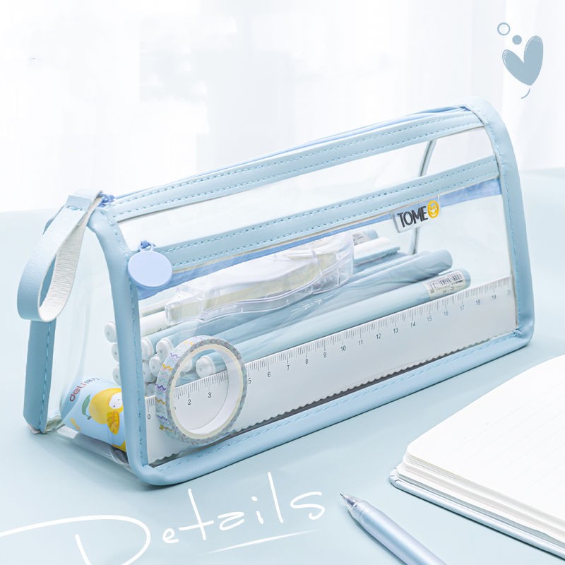 Office & School Supplies Transparent Double-Layer Pencil Case – Large Capacity Exam Stationery Bag
